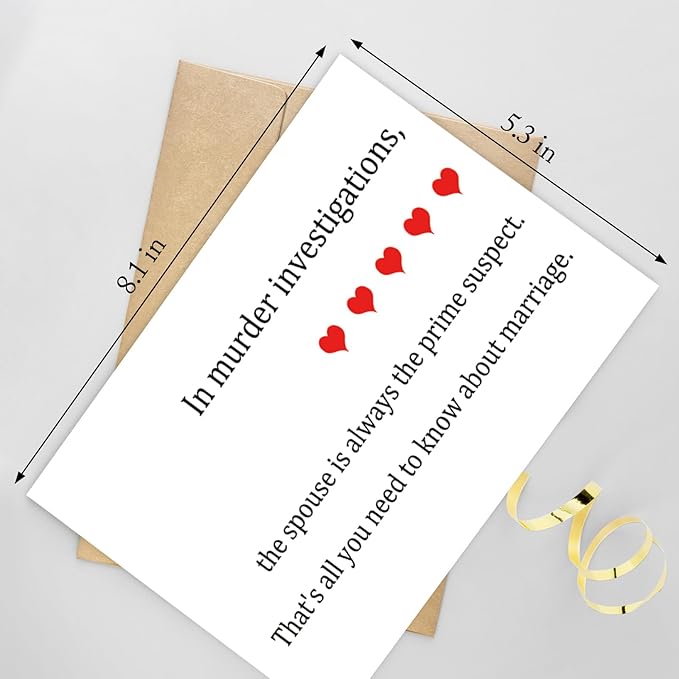 Funny Wedding Card for Bride Groom to Be, Humorous Engagement Card for Couple, Snarky Wedding Shower Card for Women Men, Bridal Shower Card for Him Her, The Spouse Is Always the Prime Suspect