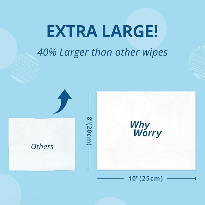 WhyWorry Flushable Wipes for Adults, Extra Large 8"x10" Butt Wipes for Toilet & Personal Cleansing, Chamomile and Vitamin E, 100% Plant-Based, Septic & Sewer Safe, Sea Incense, 144 Count (3 Packs)