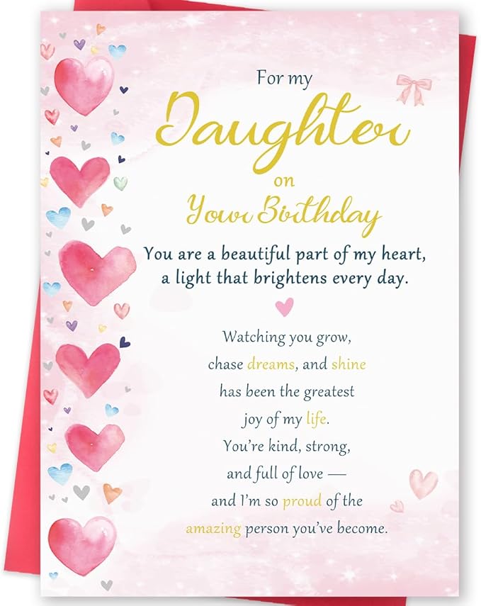 Daughter Birthday Card, Sweet Birthday Cards for Daughter, Adult Gifts from Mom Dad