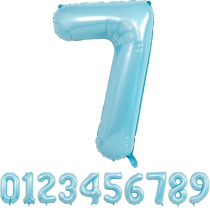 40 Inch light blue Number Balloons, Helium Mylar Foil Number Balloons for Birthdays, Number 7 Balloon for Party Decorations, Birthday Decorations, Wedding Decorations, Boy Baby Shower Decorations