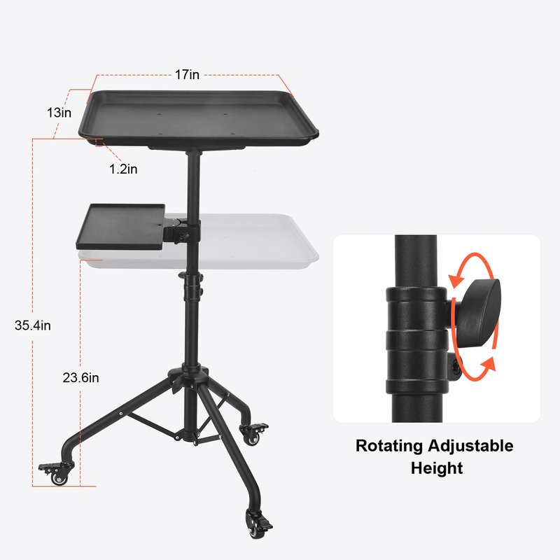 Salon Tray Cart on Wheels, Tattoo Tray with Storage Platform, Adjustable Height Service Rolling Tray, Storage Tray Trolley for Beauty Clinic Spa, Rolling Tray Cart