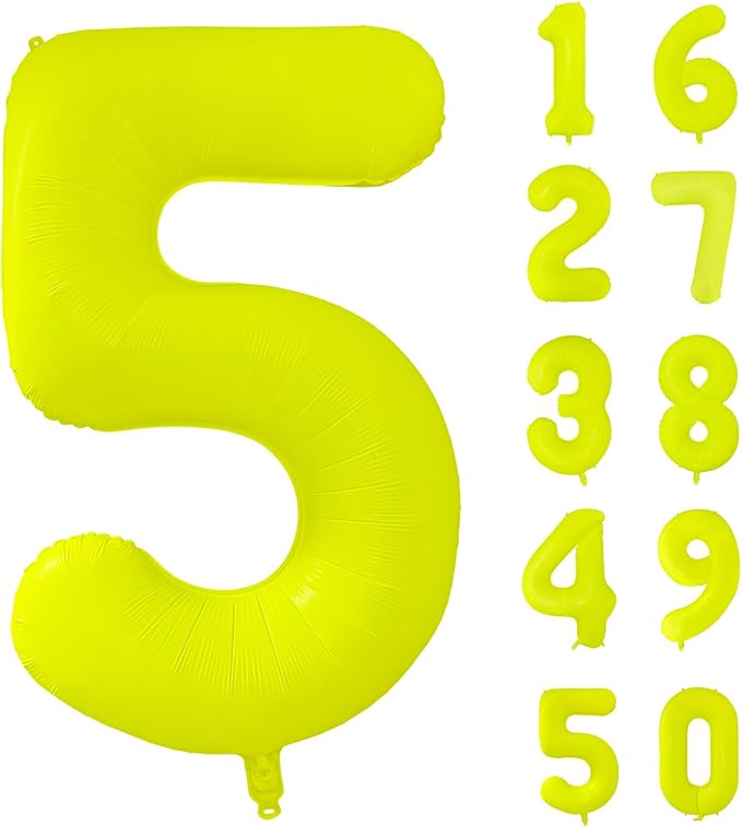 Fluorescent Yellow Number Balloon 40 inch Giant Foil Helium Balloons Yellow Number 5 Balloon for 5th Birthday Party Decorations