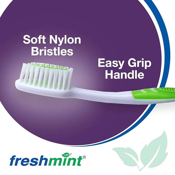 FRESHMINT Individually Wrapped Bulk Premium Toothbrushes (100 Pack), Oversized Easy Grip Rubber Handle, Soft Multi Color Nylon Bristles Perfect for Travel, Hotel, Donation