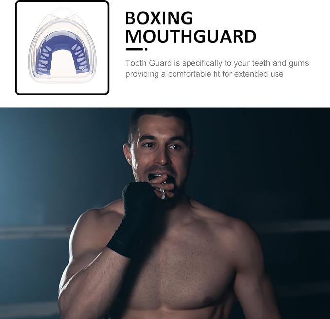 Sports Mouth Guard Teeth Protector with Case, Blue Portable Boxing Soccer Taekwondo Athletic Mouthpiece for Adults and Youth, Impact Resistant for Football and Martial Arts