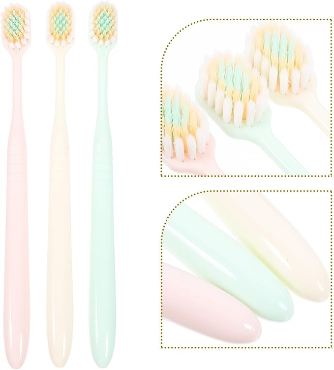 Soft Bristle Toothbrushes 3pcs, Extra Soft Bristles Wide Head, Adult Manual Toothbrushes for Gum Care and Home Use