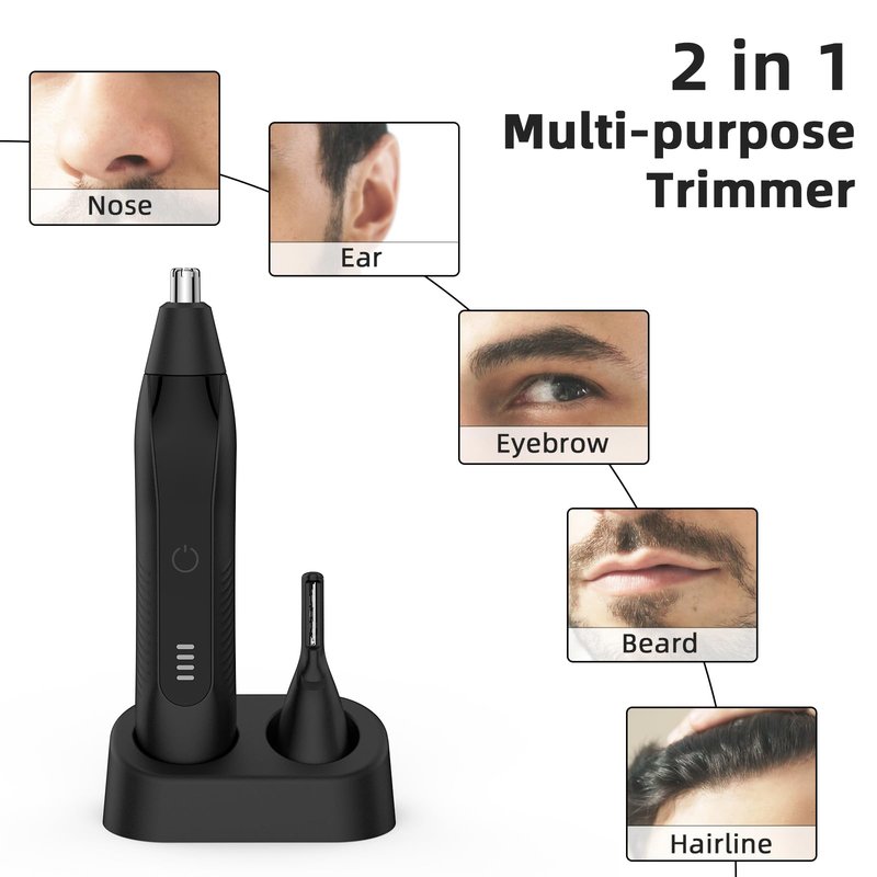 Setonia Nose Hair Trimmers for Men,Rechargeable Eyebrow Trimmer 2 in 1 Painless Multifunctional Ear and Nose Hair Trimmer with Dual Edge Blades Portable Design R002