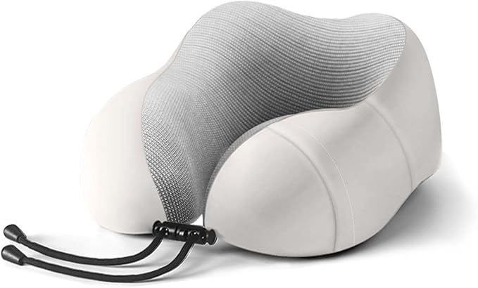 Neck Pillow for Traveling,Premium Memory Foam Travel Neck Pillow for Airplane,Soft Smooth & Breathable Cover,Adjustable Headrest Sleep Flight Pillow for Plane,Car,Office and Home,Light Grey