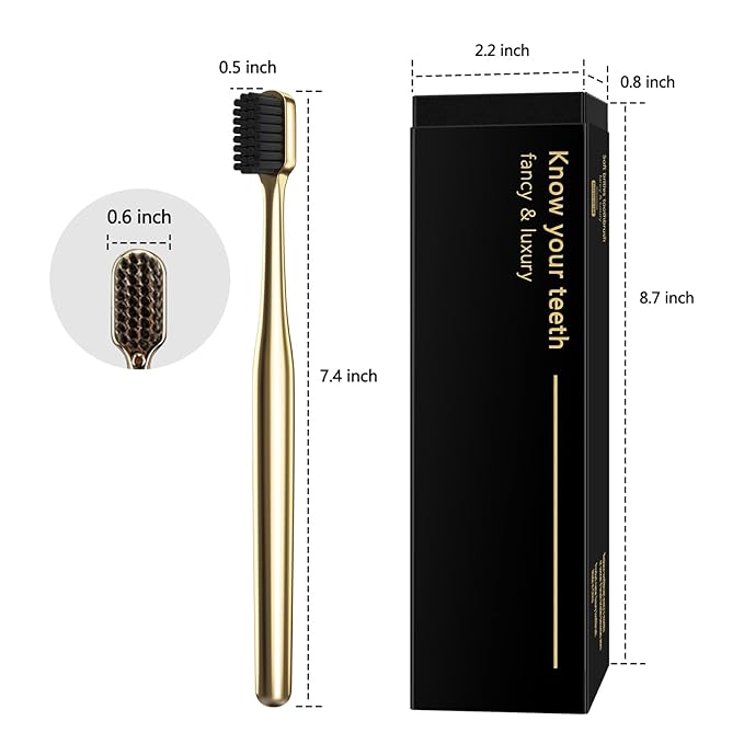 Z-VAPRESS Gold Color Toothbrush Soft Charcoal Bristles Travel Toothbrushes for Adults Luxury Gold Plated Toothbrushes Manual Toothbrush
