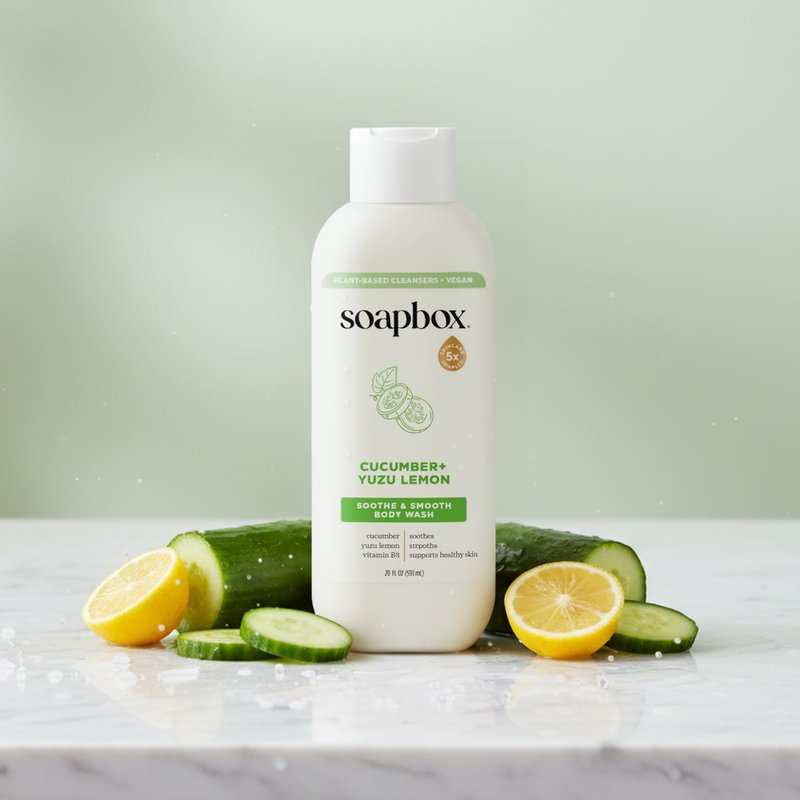 Soapbox Moisturizing Body Wash, Cucumber & Yuzu Lemon Shower Gel - Hydrating Natural Body Wash with Shea Butter - Clean Ingredients Free of Harsh Chemicals, Sulfates, Parabens & Silicones - 3 Pack