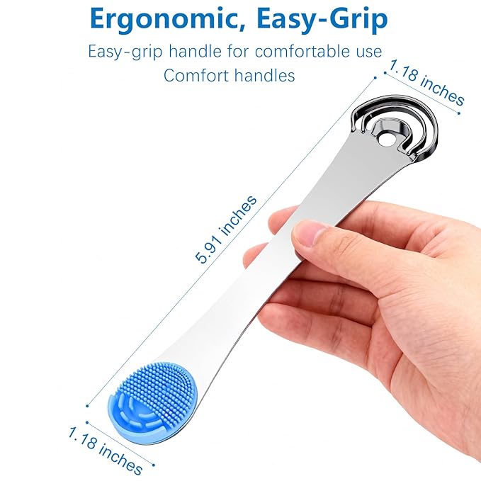 Tongue Scraper for Adults, 3-Layer Stainless Steel Tongue Scraper Metal Tongue Cleaner Tongue Scrubber, Reduce Bad Breath, with Soft Silicone Tongue Brush
