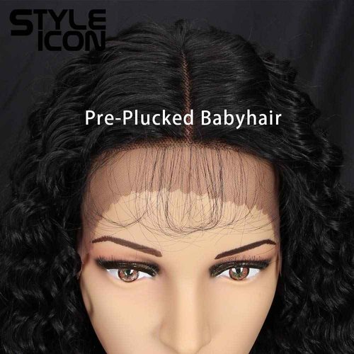 Style Icon Lace Front Wigs 28” Long Curly Wig for Women Black Synthetic Wigs Density 130% Heat Resistant Replacement Wig (28", 1B#)