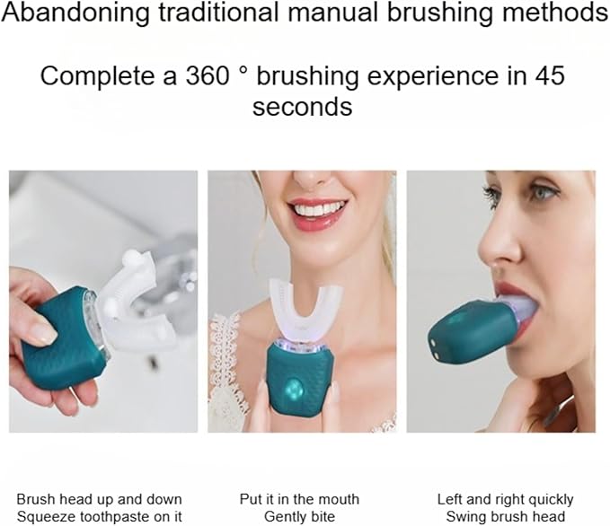Scandinavian Smiles U-Shaped Electric Toothbrush, 360° Full Coverage Silicone Bristles with 3 Speed Modes for Gentle Cleaning (Pink)