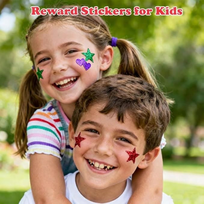 Stickers for Kids - 280 PCS Glitter Foam Reward Stickers for Kids Classroom | Self Adhesive Stars Mini Heart Shapes Glitter Stickers for Teachers Students - Arts Craft Scrapbook Supplies Party Favors