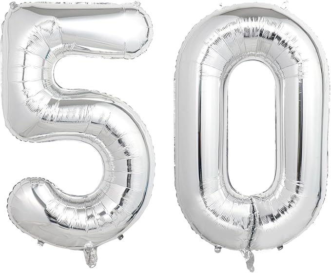 Number Balloons Silver Party Balloon - Giant Number 50 Balloon, 40 Inch Large Balloon for 50th Birthday Decorations, Silver Party Supplies for Anniversary