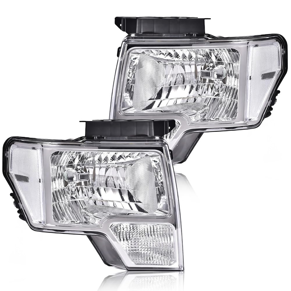 G-PLUS Headlights Assembly Compatible with Ford F150 2009-2014 Pair Left & Right Headlamps Assembly, Clear Lens Chrome Housing C