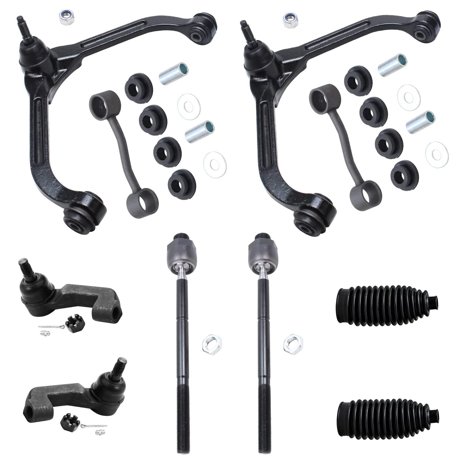 Detroit Axle - 10pc Front End Suspension Kit for Jeep Liberty 02-05, 2 Upper Control Arms 4 Inner Outer Tie Rod Ends 2 Stabilize
