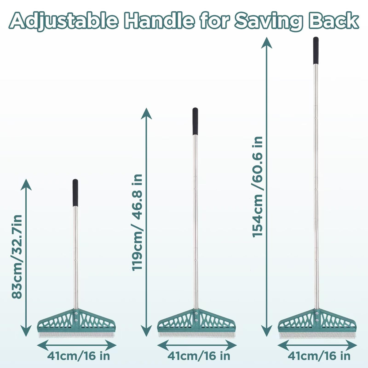 YEELOR Artificial Turf Rake with Adjustable Steel Handle from 32 to 61 Inch, Durable Artificial Grass Rake, Turf Brush for Cleaning pet Hair, Large Fallen Leaves and Dead Grass from Artificial Turf