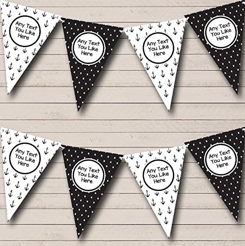 Sailing Nautical Beach Seaside Black White Personalized Birthday Party Bunting - Hanging Party Decoration - Birthday Party Banner Garland | Decorative Party Supplies