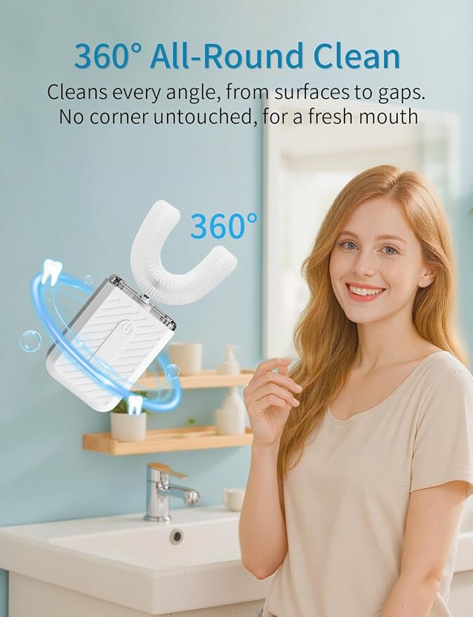 U-Shaped Electric Toothbrush, 4 Modes, 60-Second Clean, Magnetic Contact Charging, Compact and Lightweight