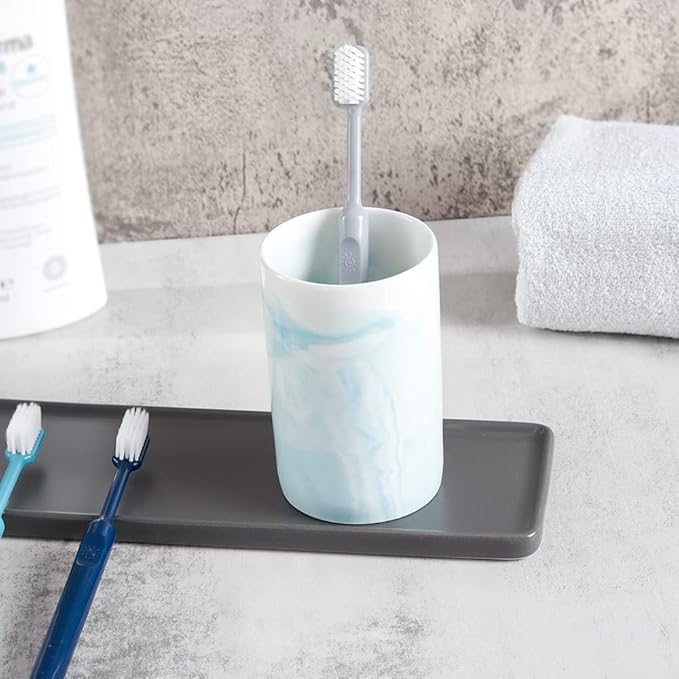 Ceramic Toothbrush Holder, Bathroom Cup, Drinking Mug, Coffee Cups, Marble Pattern Pen Holders, 300ml/Pcs (Blue)