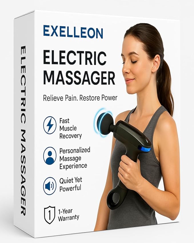 Massage Gun Deep Tissue | Percussion Massager for Back and Neck Pain Relief | Portable Handheld Muscle Massage Guns | Travel-Friendly Carry Case | Rechargable, Extended Ergonomic Handle