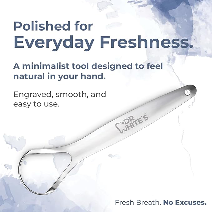 Dr. White’s Precision Tongue Care™ Collection – Single Grip Tongue Cleaner, Premium 420 Surgical-Grade Stainless Steel Tool for Daily Oral Care