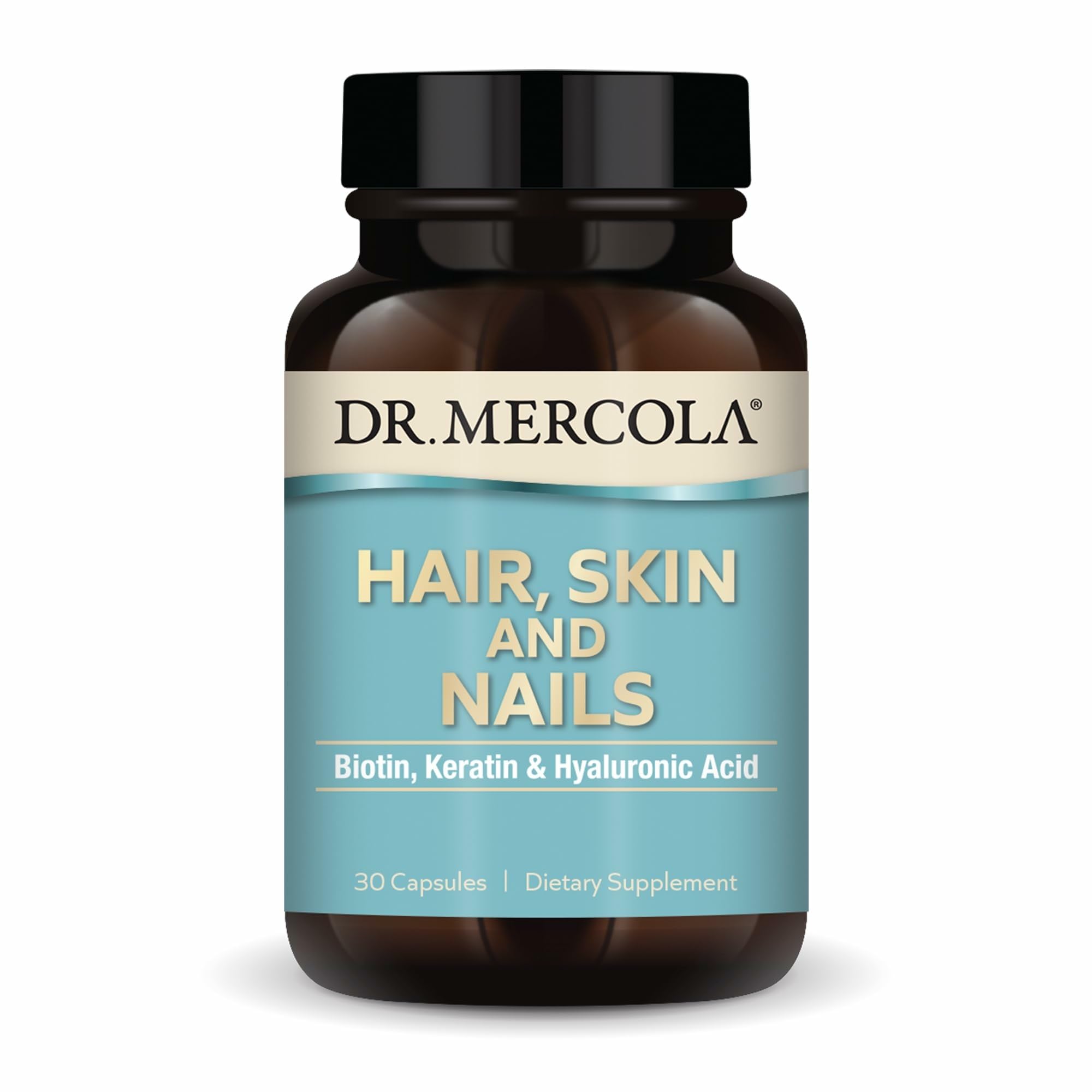 Dr. Mercola Hair, Skin and Nails - Provides Biotin, Keratin & Hyaluronic Acid - Premium Quality - Supports Healthy Aging - Non-GMO, Gluten-Free & Soy-Free - 30 Capsules (30 Servings)