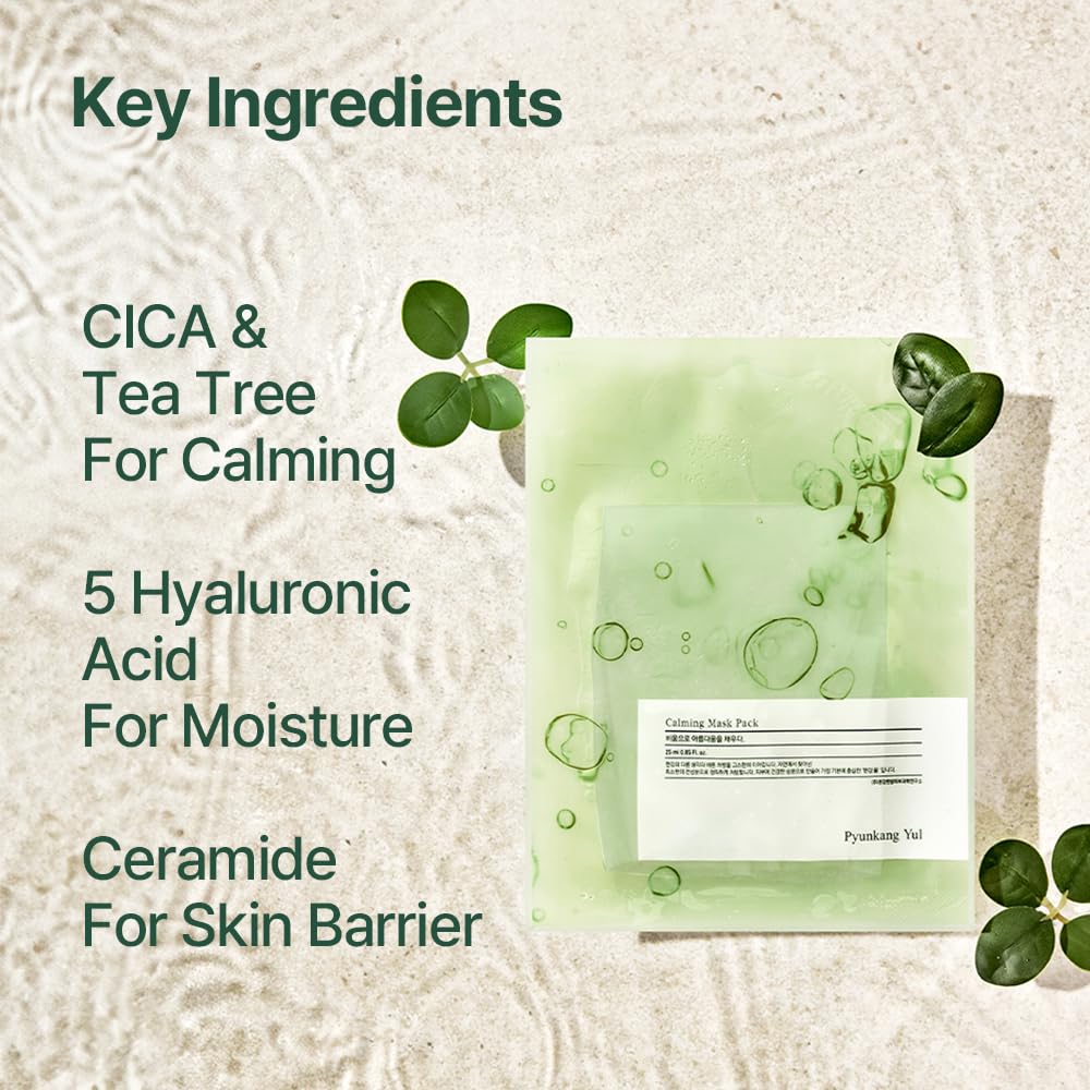 Pyunkang Yul PKY Ceramide Calming Mask Pack 10 PCS - Korean Face Mask Skin Care Products, Beauty Face Mask Containing Panthenol, Hyaluronic Acid, Tea Tree, Shea Butter, Squalene and Cica