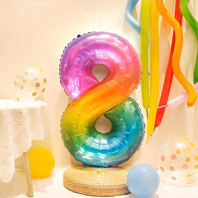 Rainbow Number 8 Balloon 40 Inch Rainbow 8 Balloon Giant Helium Foil Number 0 to 9 Balloons Birthday Wedding Party Digital Decorations Number 8