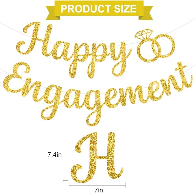 BEISHIDA Glitter Happy Engagement Banner-No DIY, Engagement Party Decorations,Bridal Garland Sign Wedding Party Supplies （Gold）