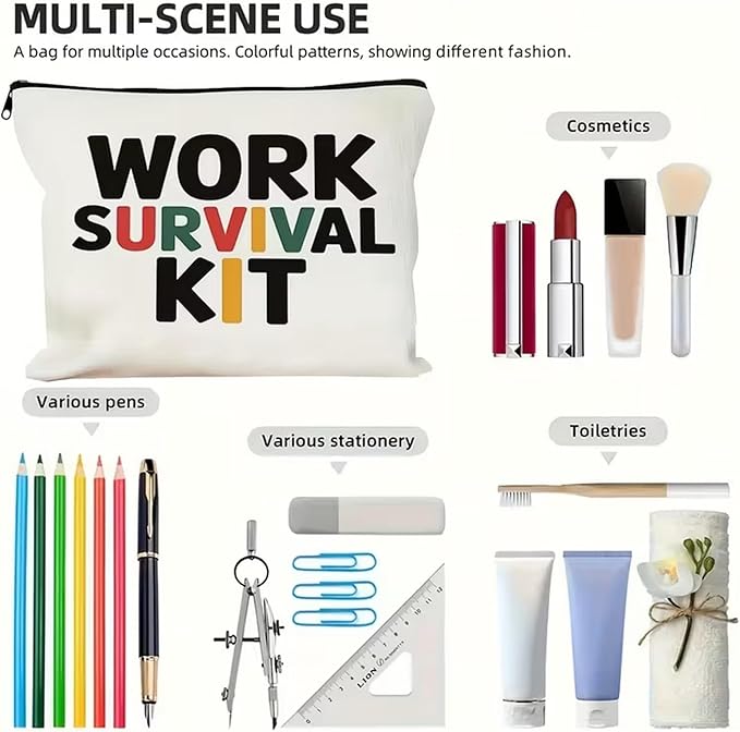 GRITOSE Work Survival Makeup Bag for Women Men Workday Toiletry Bags Accessories Stationery Storage Supplies for Family Friend Worker Small Travel Pouch Kit with Zipper