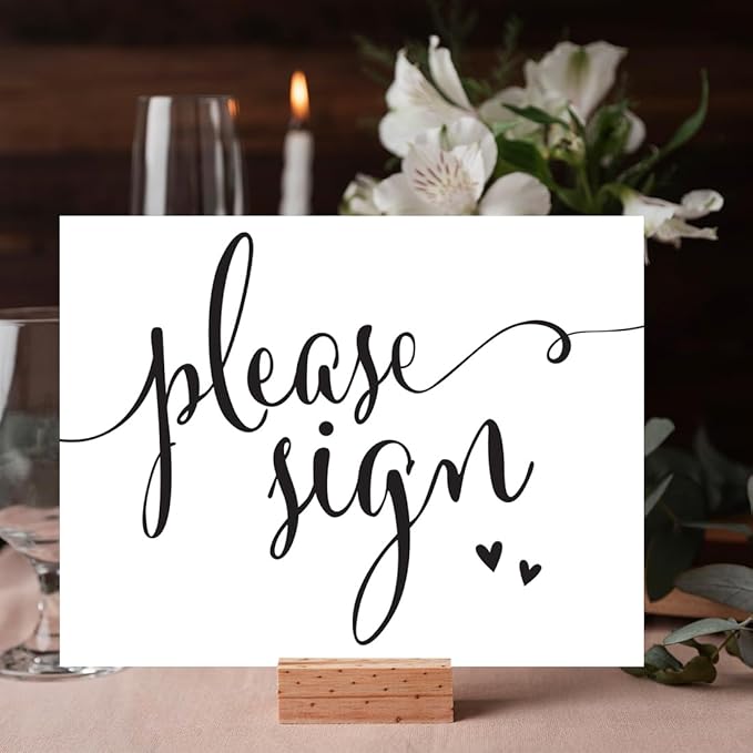Andaz Press Wedding Party Signs, Formal Black and White, 8.5-inch x 11-inch, Please Sign, 1-Pack