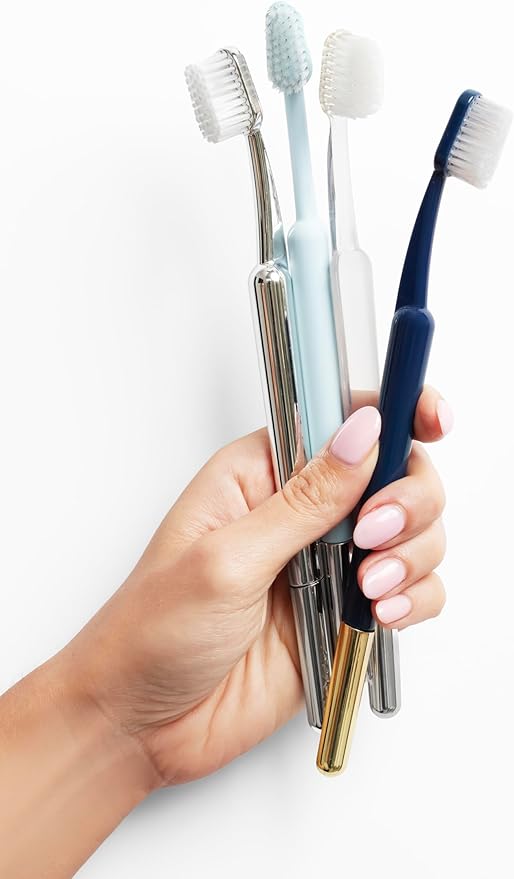 TRASK The Better Brush - Luxury Soft Bristle Dentist Designed Manual Toothbrush for Adults, Sky Blossom with Chrome