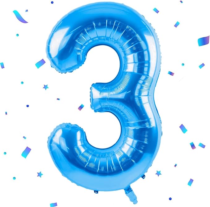 40 inch Blue Number Balloon Giant Foil Helium Balloons Blue Number 3 Balloon for 3rd Birthday Party Decorations