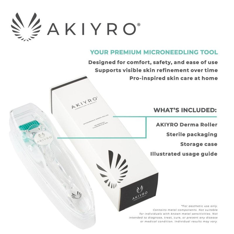 AKIYRO Derma Roller 0.30mm - Microneedle Roller with Storage Case - 192 Micro Needling Dermal Tool for Face, Beard, Scalp & Body - At Home Microneedling Skin Care for Women & Men (Green)