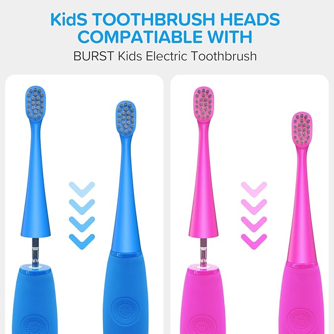 Replacement Toothbrush Heads Compatiable with Burst Kids Electric Toothbrush, Soft Charcoal Bristles for Gentle on Gum and Deep Cleaning, Pink, Pack of 5