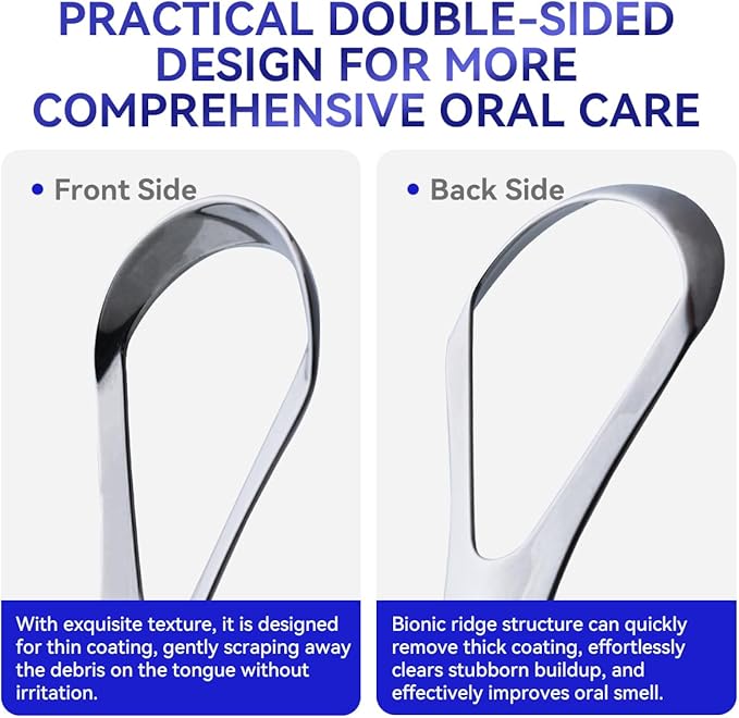 Stainless Steel Tongue Cleaner Scraper, 2-Pack - Dual-Head Design for Gentle Tongue Cleaning, Hygienic Metal Tongue Brush for Fresh Breath and Oral Care