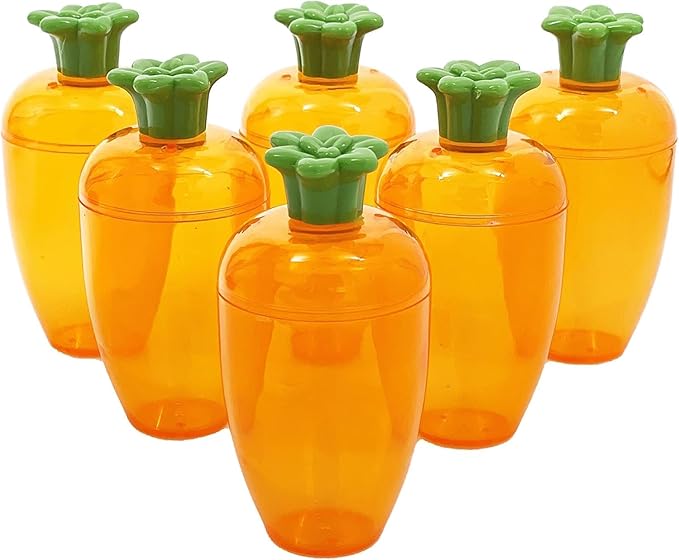 12 Pcs 4” Inches Plastic Empty Carrot Shaped Easter Eggs Fillable, Clear Bright Orange Plastic Carrot Egg for Easter Hunt, Themed Party, Basket Stuffers, Toys Filling Treats 12-Pack