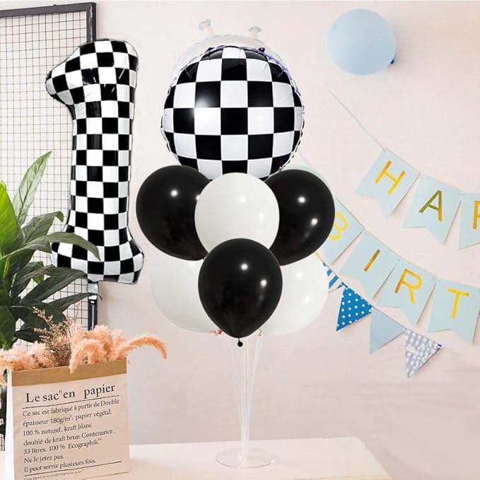 Checkered Balloon 0 Black and White Number Balloon 0 Foil Helium Balloons for Birthday Party Decoration Girls Boys Baby Shower Anniversary Decoration Race Car Party Decoration (Number 0)