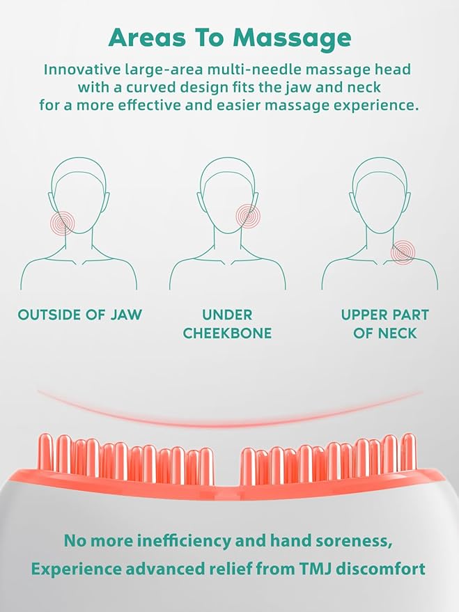 SandoKare TMJ Relief Products Jaw, TMJ Relief Massager, Vibration and Heating, Ergonomic Multi-Needle Design TMJ Massage Tool, Effective Jaw & Neck Pain, Grinding and Clenching Teeth Relief (White)
