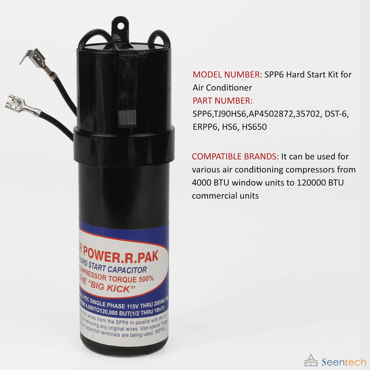 SPP6 Relay/Capacitor Hard Start Kit with 500% Increase Starting Torque for Air Conditioner - Compatible with HVAC Compressor – Replaces SPP6, TJ90HS6,AP4502872,35702, DST-6, ERPP6, HS6, HS650