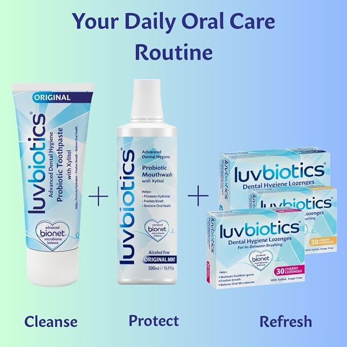 Luv Biotics Alcohol Free Mouthwash with Oral Probiotics, Xylitol for Fresh Breath, Gum Health & Oral Microbiome Support-500ml
