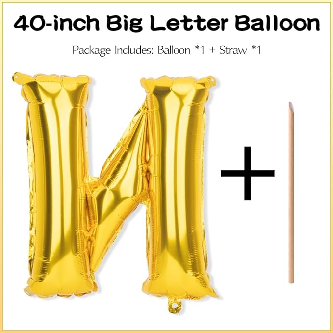 Gold Letter Balloons 40 Inch N Balloon Letters N Alphabet Name Balloons Giant Letters With Straw Big Balloons Foil Gold Balloons For Birthday Party Decorations Wedding Thanksgiving Christmas Balloons