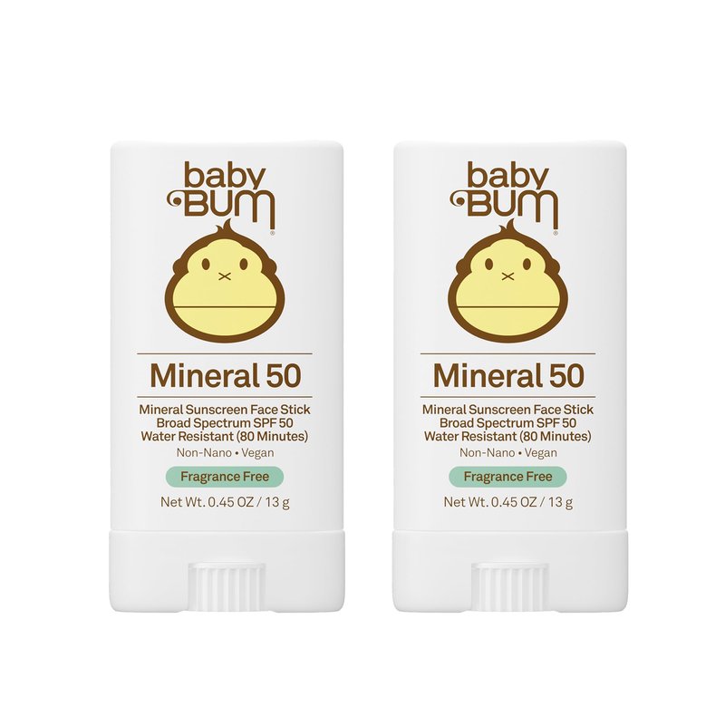 Baby Bum Mineral Sunscreen Face Stick - SPF 50 - UVA,UVB Face and Body Protection - Fragrance Free Safe for Sensitive Skin- Travel Size 0.45 Ounce (Pack of 2)
