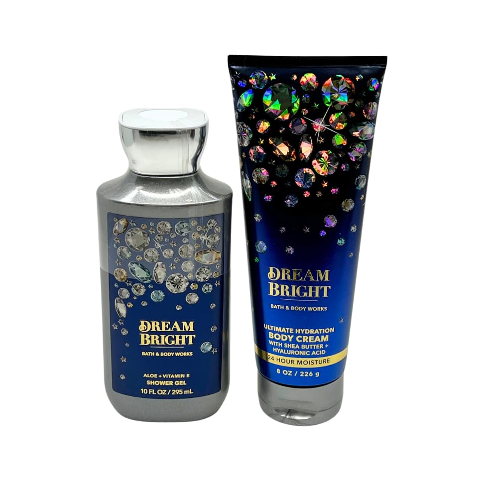 Bath & Body Works DREAM BRIGHT 2-piece Gift Set with a Blue Bow for Holidays & Gifts - Shower Gel 10oz & Body Cream 8 oz