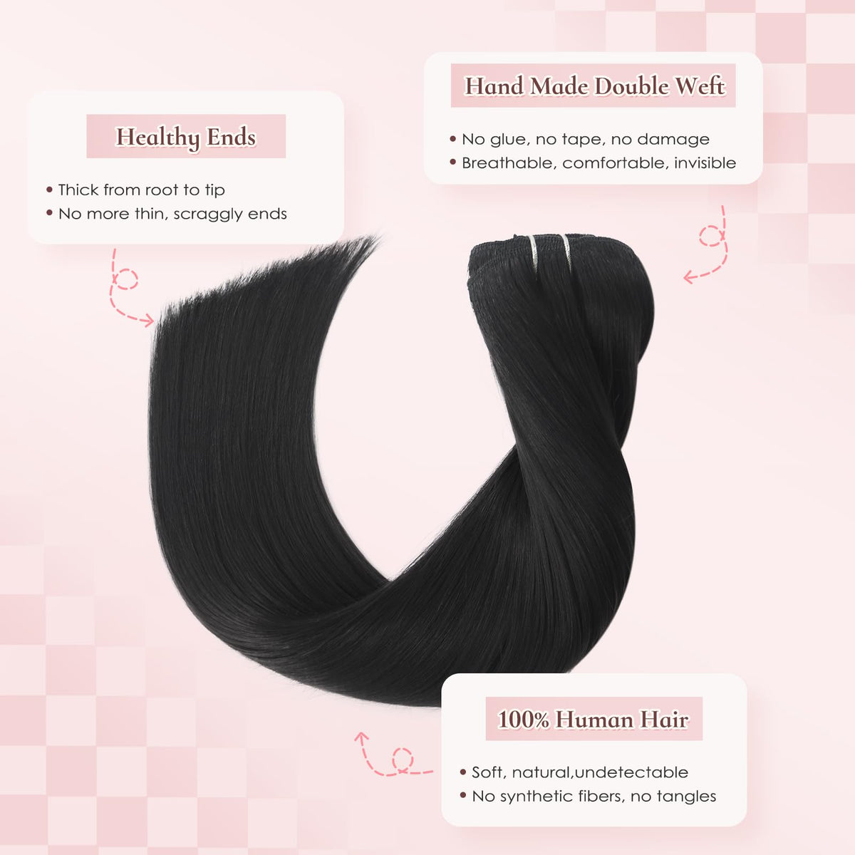 Hyssiet Invisible Clip in Real Human Hair Extensions,12 Inch 55 Gram 1B Natural Black Remy Thick Straight Clip in Hair,7 Pieces With 16 Clips, No Slip No Shedding Comfortable All Day Wear