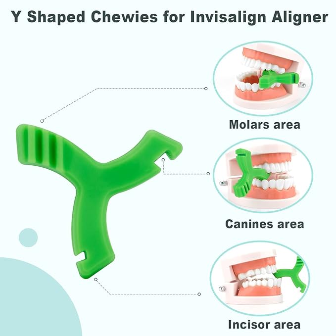 Aligner Chewies for Invisalign, 2 PCS Y-Shaped Chewies for Invisalign Trays Seater Invisible Braces Orthodontic Munchies Dental Chewies (Green/Mint Flavor)