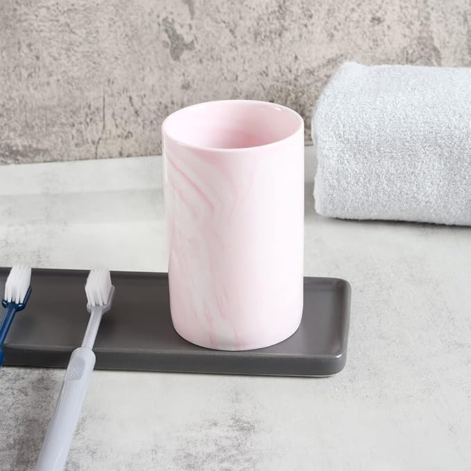 Ceramic Toothbrush Holder, Bathroom Cup, Drinking Mug, Coffee Cups, Marble Pattern Pen Holders, 300ml/Pcs (Pink)