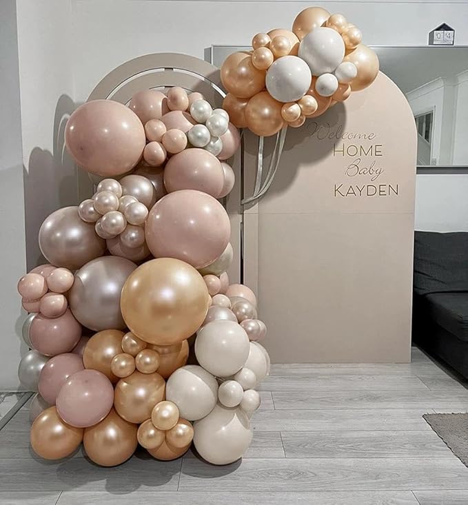 Blush Pink Balloon Garland, Double Stuffed Dusty Rose Pink Beige Balloons White Champagne Pearl Balloon Arch Kit for Baby Shower Birthday Bridal Shower Wedding Mother's Day Party Decorations