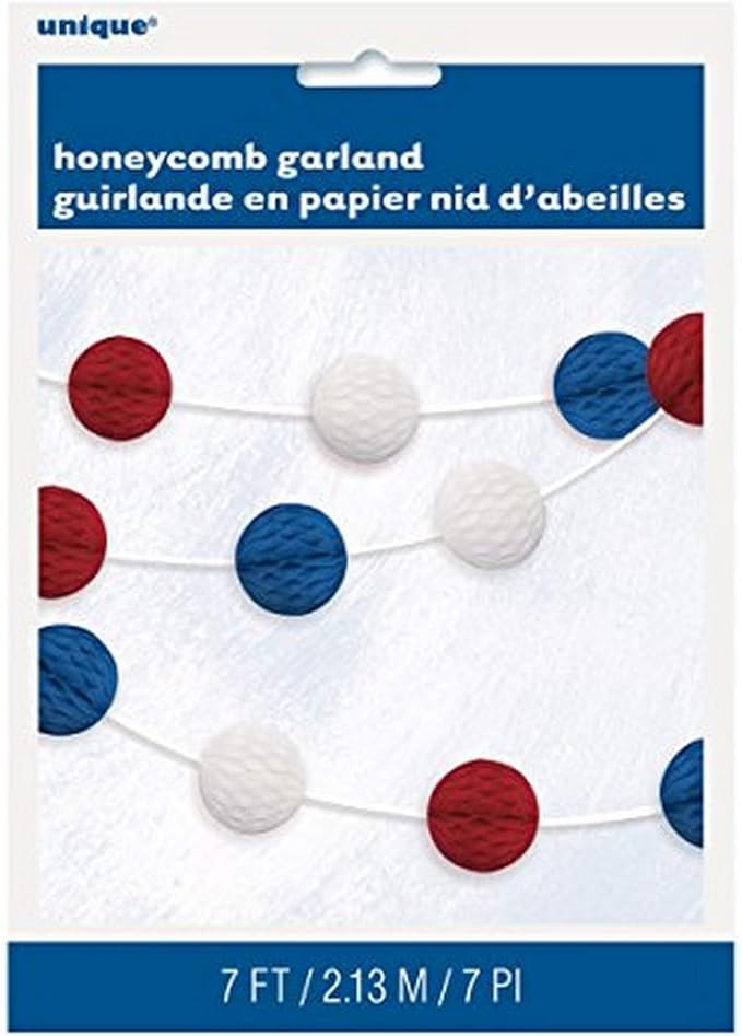 7ft Red, White, and Blue Patriotic Honeycomb Ball Garland